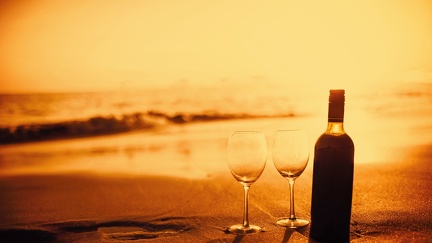 Romantic sunset - wine