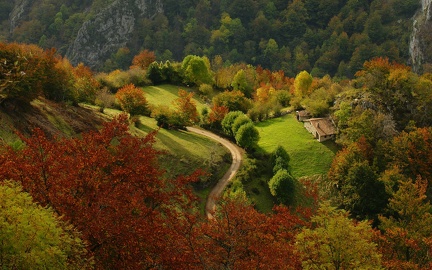 Aerial view - path in the mountain