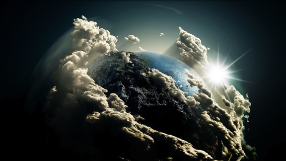 Planète avec d'énormes nuages - Création Graphique